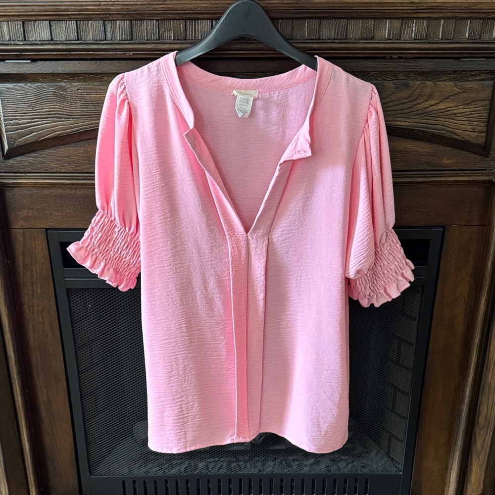Bibi Pink Blouse with Smocked Sleeves